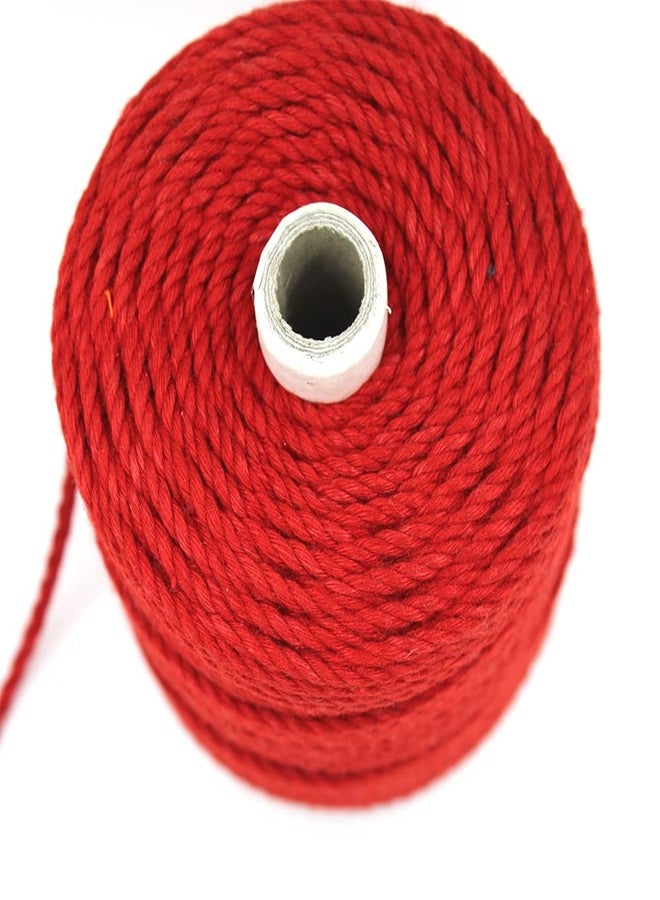 BOBBINY خيط مكرمية قطني مجدول ثلاثي الطبقات من بوبيني (لفافة) مناسب لأعمال المكرمية اليدوية وغيرها من المشاريع | أحمر | 4 مم، 20 متر - Image 3